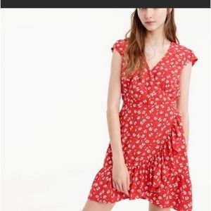 JCrew Red and White Floral Faux Wrap Dress. Size 6. NWT
